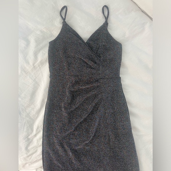 Express Metallic Mini Holiday Glitter Sparkly Shimmer Dress Draped Straps XS - Picture 4 of 4